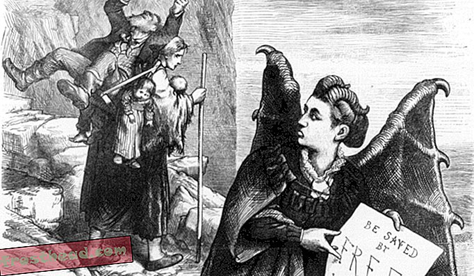 Карикатура 1872 года Виктории Вудхалл как дьявола Томаса Наста.