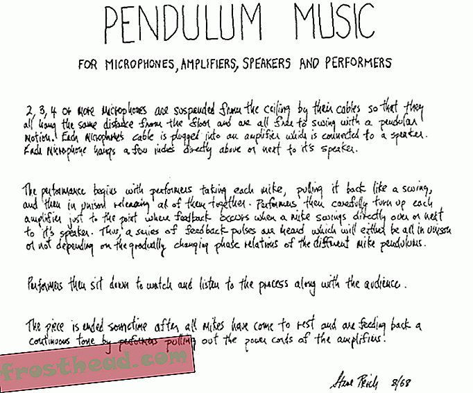 La partitura de "Pendulum Music" de Steve Reich