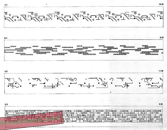 Grafická notace Briana Ena pro hudbu pro letiště