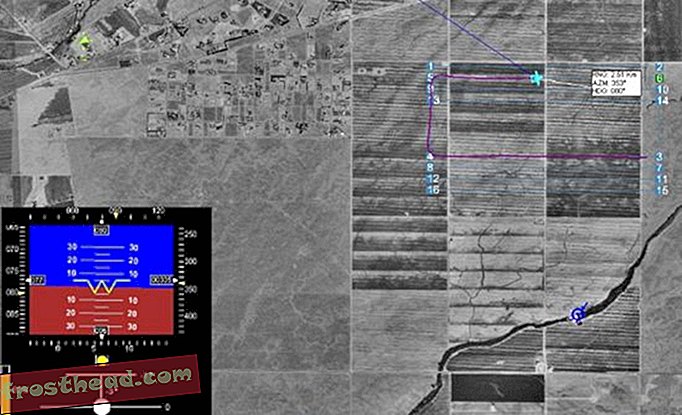 Satelitska slika sadovnjaka, ki se uporablja za vodenje letalne poti drona