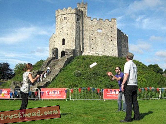 The "cheese tossing" contest outside Cardiff Castle. Photo by Sarah Zielinski.