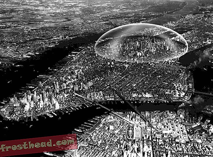 A cúpula proposta por Buckminster Fuller sobre Manhattan