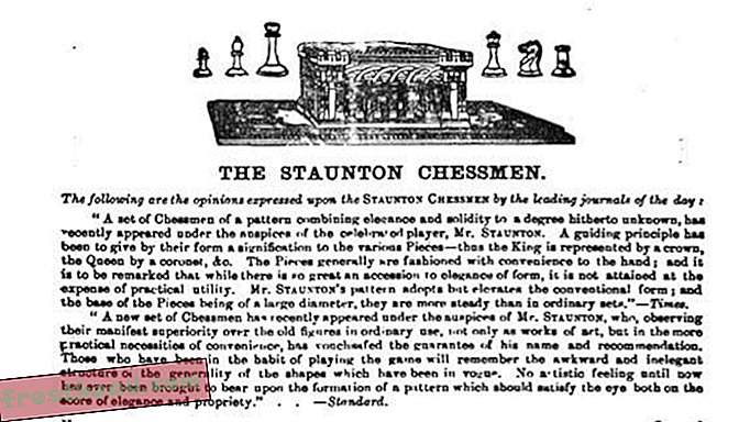 Um anúncio do século XIX para o Staunton Chessmen