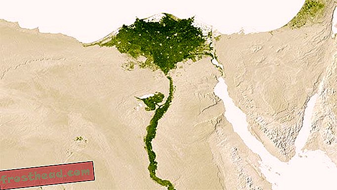 Ο καταπράσινος ποταμός Νείλος της Αιγύπτου περιβάλλεται από έρημο.