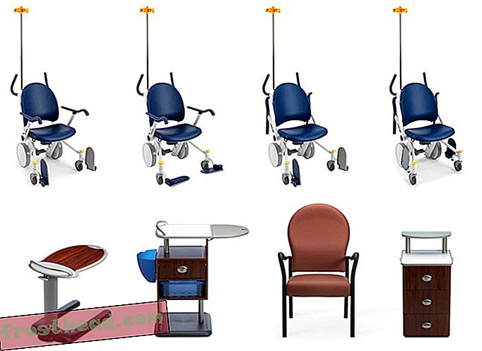 Atas: Grup Desain Michael Graves dan Stryker Medical, Prime Transport Chair. Bawah: Suite Pasien Stryker.