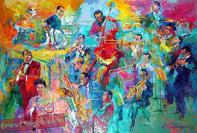 LeRoy Nieman je skupaj zaigral sanjski bend za svoj epski portret Jazz Greats