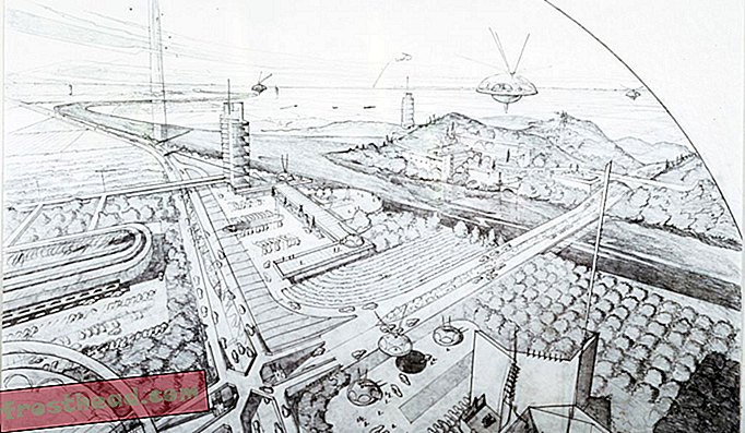 האדריכל פרנק לויד רייט ראה את עיר ברודאקרה כפרברייה אוטופית רחבת ידיים. תושבים היו לוקחים מסוקים עתידניים כתחבורה ציבורית ומתגוררים בגורדי שחקים ענקיים, כפי שניתן לראות כאן.