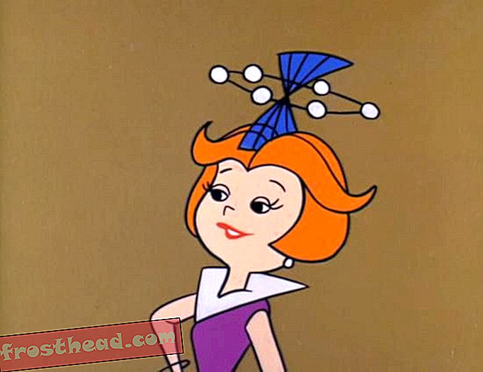 Jane Jetsons bemutatja új kalapját, amelyet „Vénusz le az arcon” (1962) nevez.