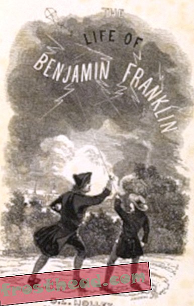 Benjamin Franklin flies a kite in a thunder storm. Frontispiece to The Life of Benjamin Franklin, 1848 (courtesy of The Royal Society)