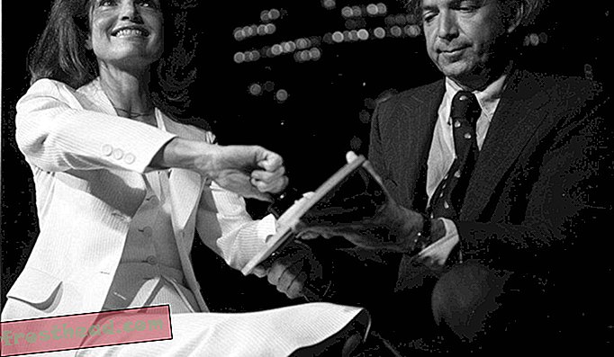 En 1976, Jacqueline Kennedy Onassis activa un interruptor ceremonial para iluminar la fachada sur de la Terminal Grand Central. Con ella en la ceremonia está Frederic Papert, presidente de la Sociedad Municipal de Arte. El truco estaba destinado a publicitar la batalla para salvar a Grand Central de la destrucción.