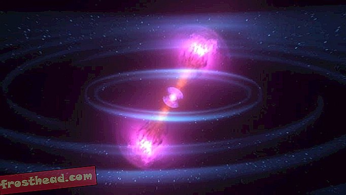 Représentation artistique de deux étoiles à neutrons fusionnantes, une autre situation de fission.