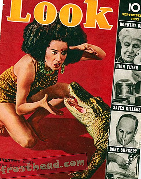 Le fakir Koringa décrit par lui-même affronte un crocodile dans cette couverture du magazine Look de 1937.