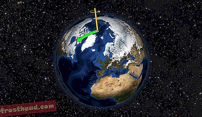 הקטבים הנודדים: עד לא מזמן ציר כדור הארץ התקדם לאט לעבר קנדה, כפי שמוצג בגרפיקה זו; כעת, קרח נמס וגורמים אחרים מסיטים את ציר כדור הארץ לכיוון אירופה.