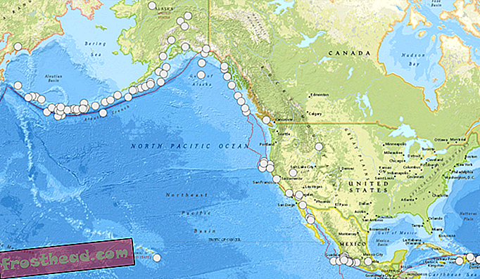 Ova karta prikazuje lokaciju svih potresa jačine preko 7, 0 koji su zabilježeni u Sjevernoj Americi. Iako su mnogi raspršeni po zapadnoj obali Amerike, imajte na umu visoku koncentraciju potresa u središnjem i južnom Meksiku.