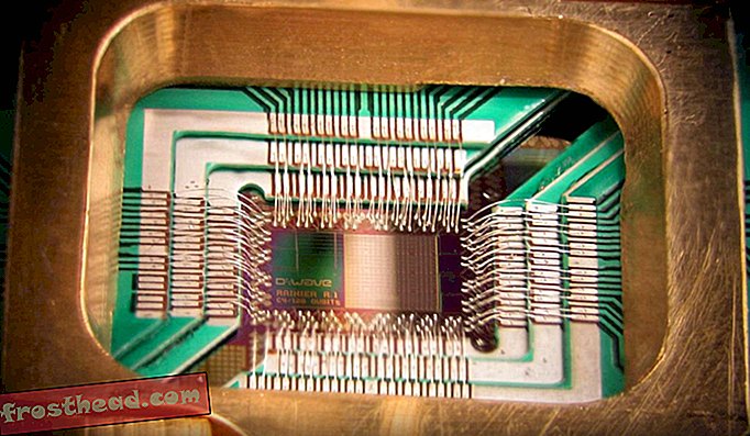 Close-up van een D-Wave One-computerchip.