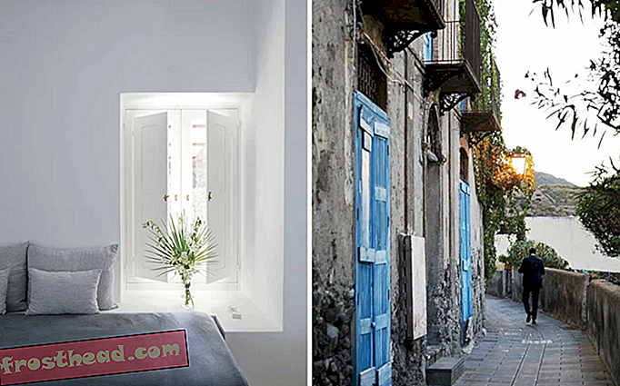 De gauche à droite: une chambre d'hôtes à Capofaro Locanda & Malvasia, un hôtel de Salina; près du port de Malfa, sur Salina.