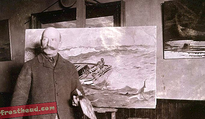 Winslow Homer “Gulf Stream” -elokuvalla studiossa, ca. 1900, gelatiinihopeapaino, tuntematon valokuvaaja.