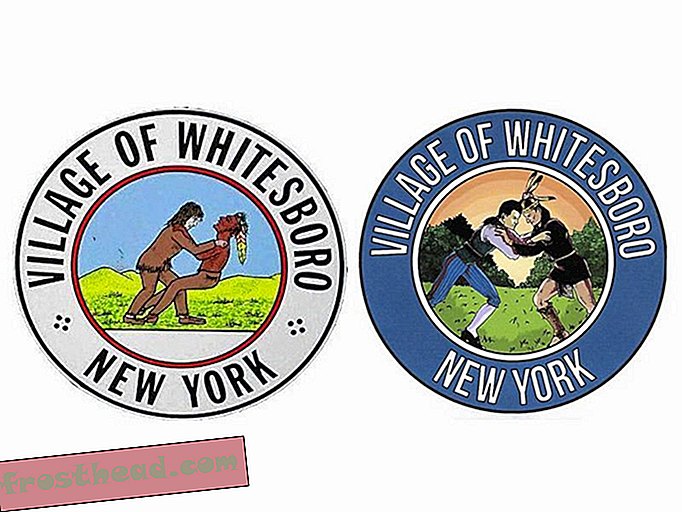 Un village de New York change de label controversé montrant un colon blanc aux prises avec un Indien d'Amérique