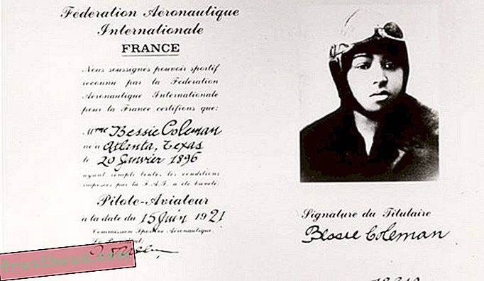 Dozvola pilota Bessie Coleman, koju je 1921. godine izdala Internacionalna federacija Fédération Aéronautique.