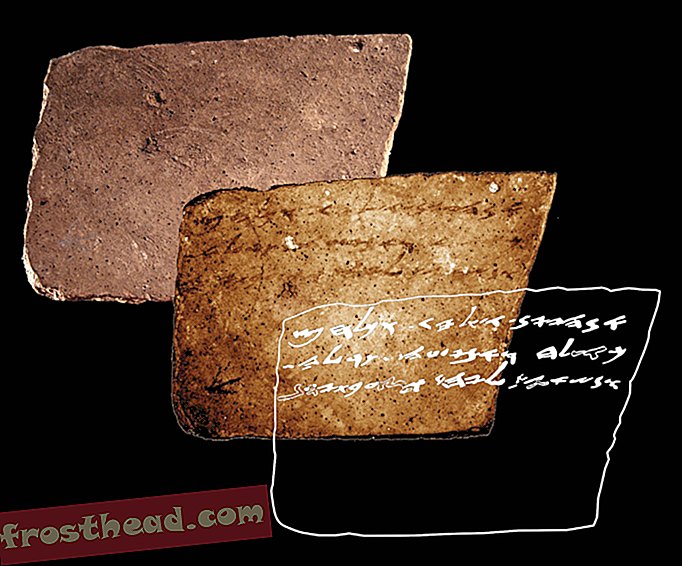 Heprealainen kirjoitus, jolla tilataan viiniä muinaisesta keramiikkalasista