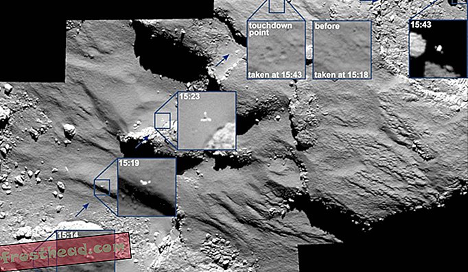 Yksi Rosettan kameroista vangitsi Philaen laskijan pomppismatkan komeetta pitkin